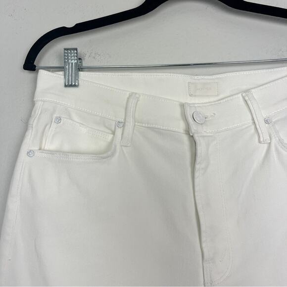 MOTHER | NEW The Cha Cha Fray in Glass Slipper White Flare Bell Jeans Neutral 31 - Picture 7 of 15